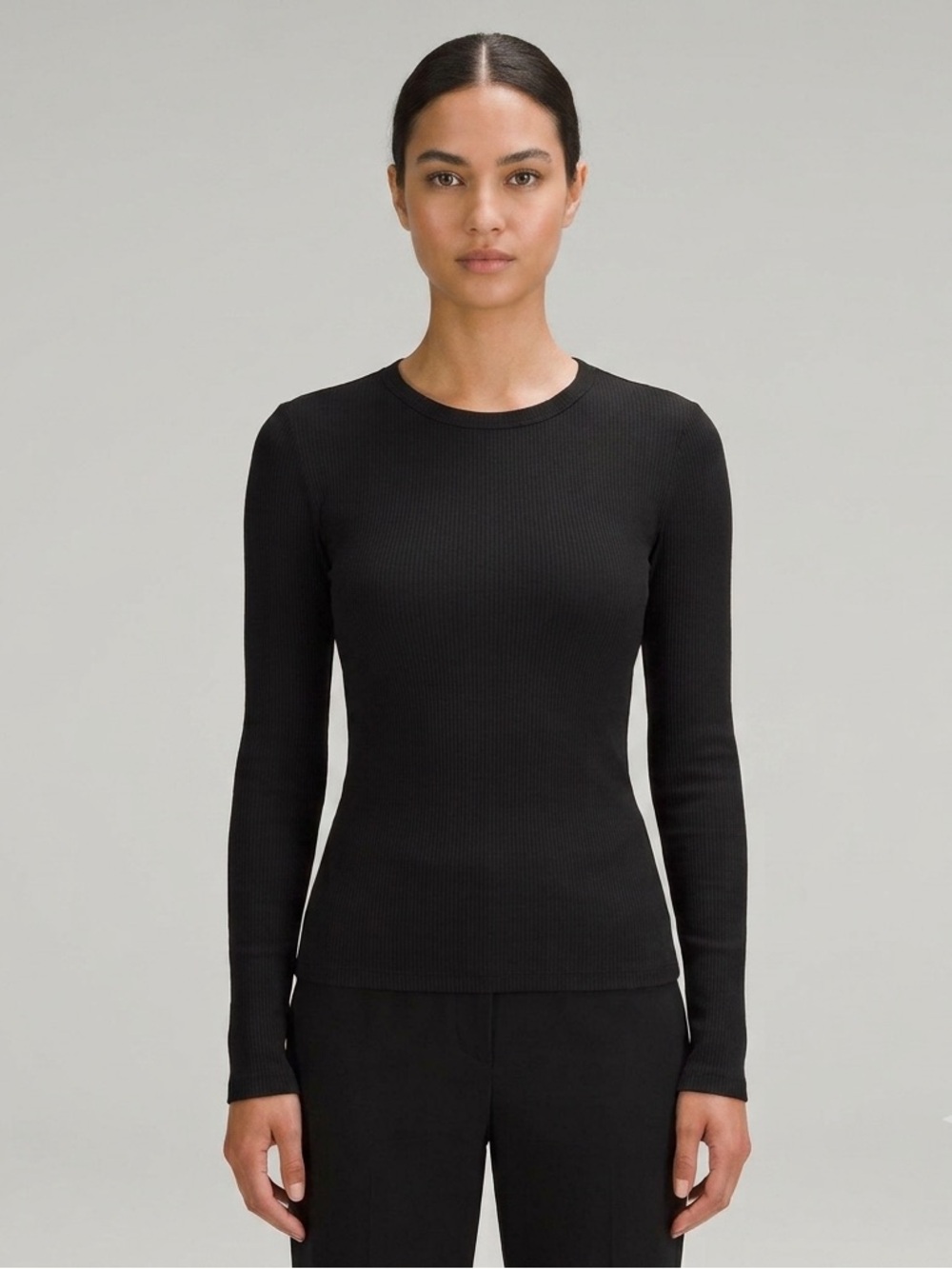 Splits59 Black Ribbed Long-Sleeve Crewneck Top